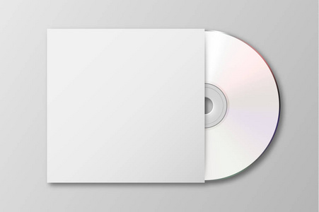 矢量逼真的3d 白色 cd 与封面图标隔离。图形包装样机设计模板。顶部视图