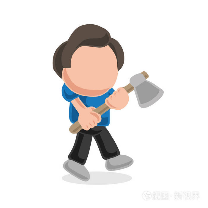 矢量手绘卡通插图伐木工人手持斧头行走
