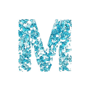 字母 M 大写。由蓝色水滴制成的液体字体。3d 渲染在白色背景下被隔离