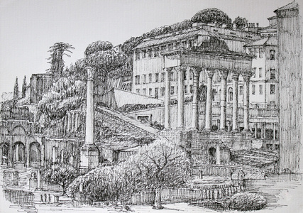 罗马论坛城市景观由墨绘