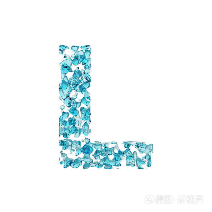 字母l大写由蓝色水滴制成的液体字体3d渲染在白色背景下被隔离