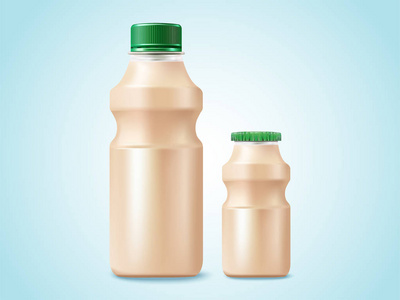 空白益生菌或酸奶饮料样机在3d 图在蓝色背景下