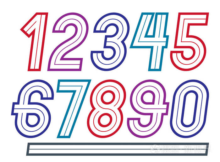一套矢量明亮复古大胆数字从0到9最好用于标识设计