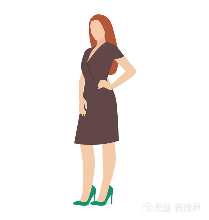 穿着时髦衬衫和连衣裙的女士站在半臂叉腰姿势提供女演员字符