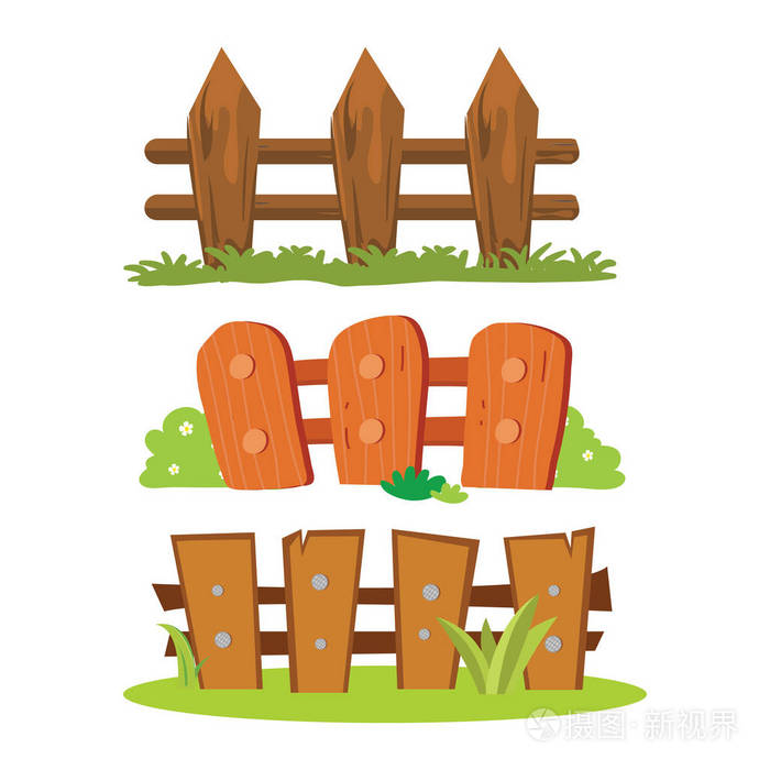 围栏矢量采集设计, 围栏矢量设置, 木栅栏插画-正版商用图片0564zy-摄