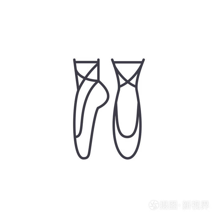 芭蕾舞鞋线形图标概念.芭蕾舞鞋线矢量符号, 符号, 插图