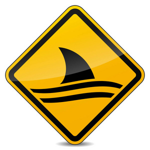 鲨鱼警示黄色标志设计说明图片