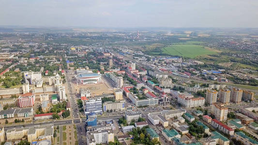 美丽的全景 Saransk 的中心, 以及建设中的体育场, 俄罗斯, Saransk