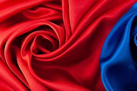 抽象丝绸豪华背景, 一块布, 深红色和蓝色布料纹理