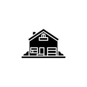 房子与围场黑图标概念。房子与围场平的载体标志, 标志, 例证