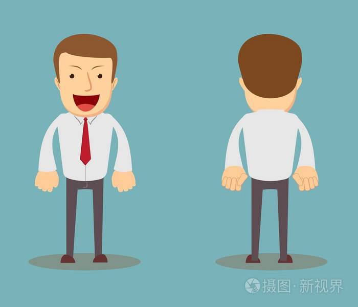 前面, 后面的视图.卡通风格, 平面矢量