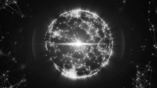 抽象球体从连接的丛白色点和线和脉动光在中心3d 例证