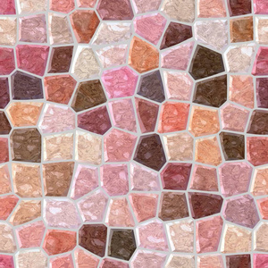 地面大理石马赛克花纹无缝背景与灰色灌浆老粉红色, 橙色, 鲑鱼, 桃子和棕色颜色