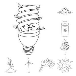 生物和生态学轮廓图标集合中的设计。一种生态纯产品矢量符号股票 web 插图