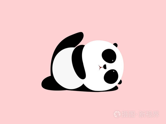 矢量插画: 一只可爱的卡通大熊猫正在做瑜伽, 躺下, 抬起一条腿.