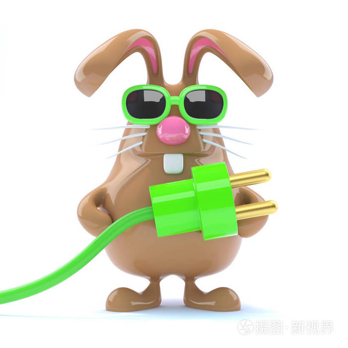 3d 复活节兔子举行绿色力量主角的渲染
