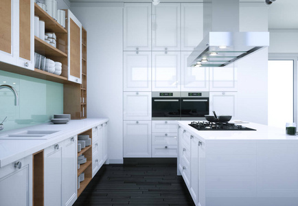 白色现代厨房室内设计插图图片