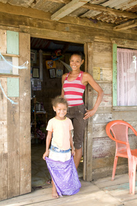 母亲女儿本机房子大玉米岛尼加拉瓜