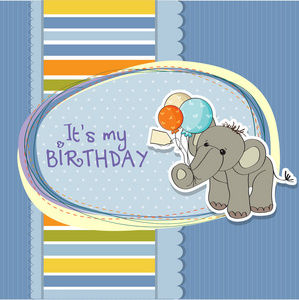 与大象和气球男孩生日贺卡图片