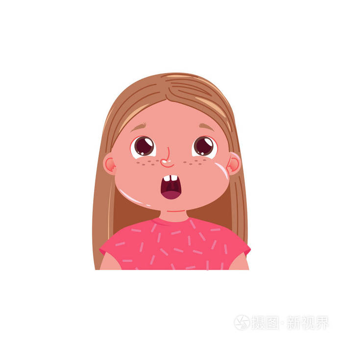 小可爱的女孩很震惊.惊讶的情感孩子.矢量卡通插画