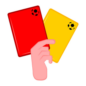 手持红色和黄色卡片的手