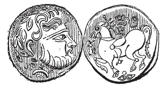 古代希腊 didrachma 硬币，复古雕刻
