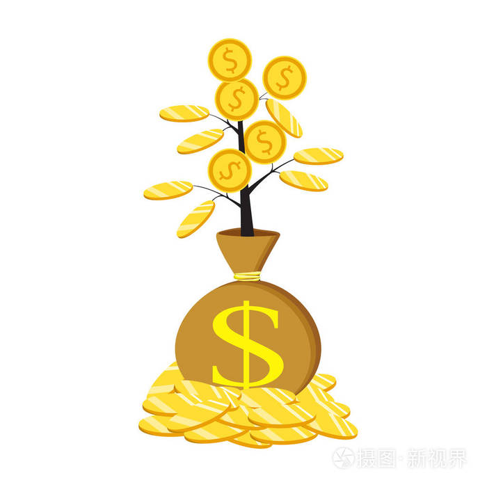 金钱树.这一概念的收益,钱的工作取得成功.矢量图