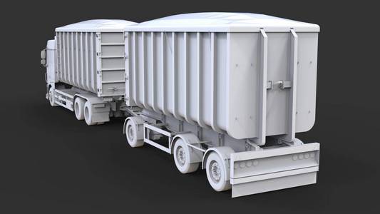 大白色卡车与分开的拖车, 为运输农业和大厦散装材料和产品。3d 渲染