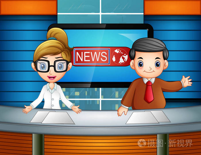 新闻主播的插图在电视上播出