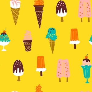 可爱的图案, 手拉冰淇淋。矢量背景插图
