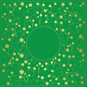 绿色和金色花卉装饰卡矢量帧