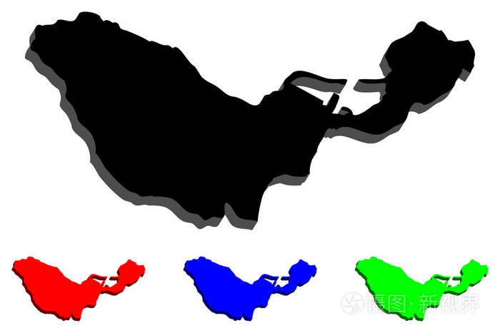 3d. Ceuta (西班牙自治市) 地图-黑色、红色、蓝