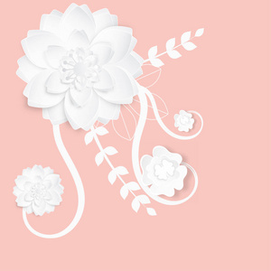 粉红色背景下的白纸剪花设计