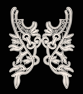 颈部刺绣设计, 在黑色背景下的矢量花边打印