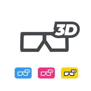 3d 电影眼镜。行图标。平面设计