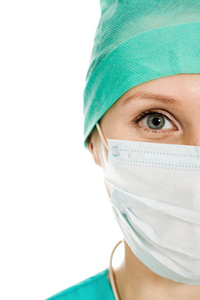 防护口罩的外科医生女人