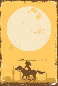 美洲印第安人骑马的剪影与矛在锡标志, 载体