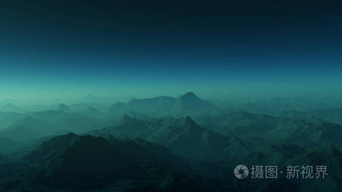 3d 渲染: 朦胧的山脉-梦幻景观