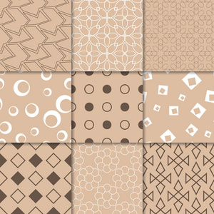 褐色米色几何装饰品。网络纺织品和墙纸无缝图案的收集