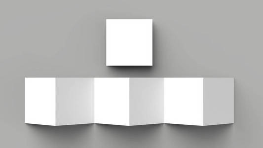 12页传单, 6 面板手风琴折 Z 折叠广场小册子模拟在灰色背景下隔离。3d 插图