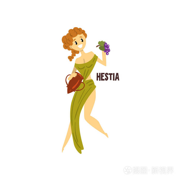 赫斯提亚奥林匹亚希腊女神古希腊神话人物矢量插图白色背景