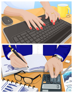 女性手型在键盘和男性一个写