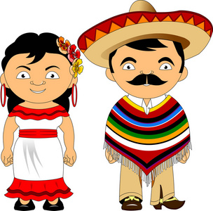 男人和女人在传统的墨西哥服饰, 矢量和图案