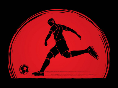 足球运动员拍摄在阳光背景下设计的球动作图形矢量