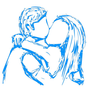 一对接吻情侣的素描爱着一支胶笔。矢量插图