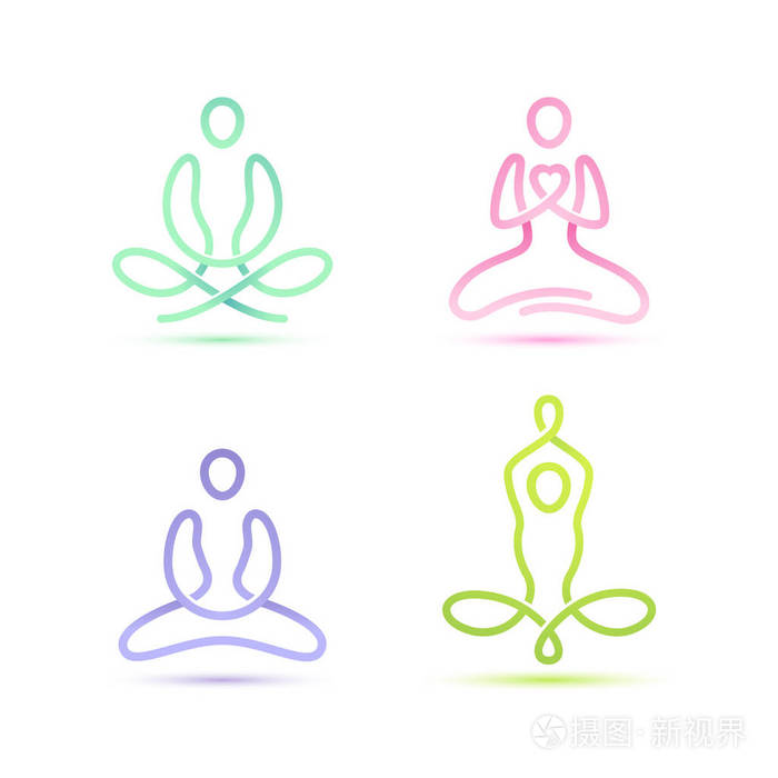 4个数字矢量集坐在莲花姿势中
