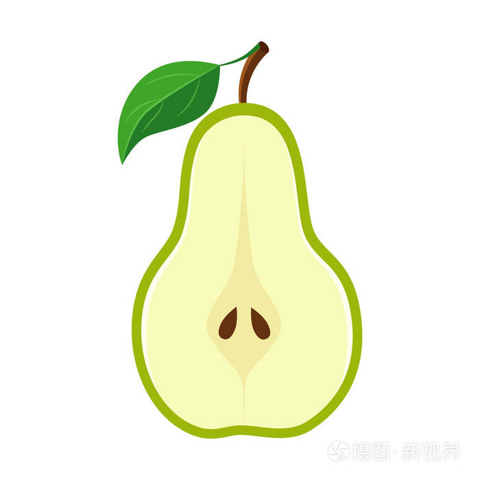白背上的半绿梨切片矢量插图