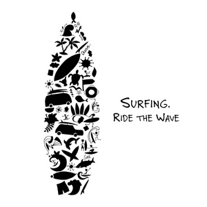 冲浪板草图，设计由冲浪图标集。矢量图