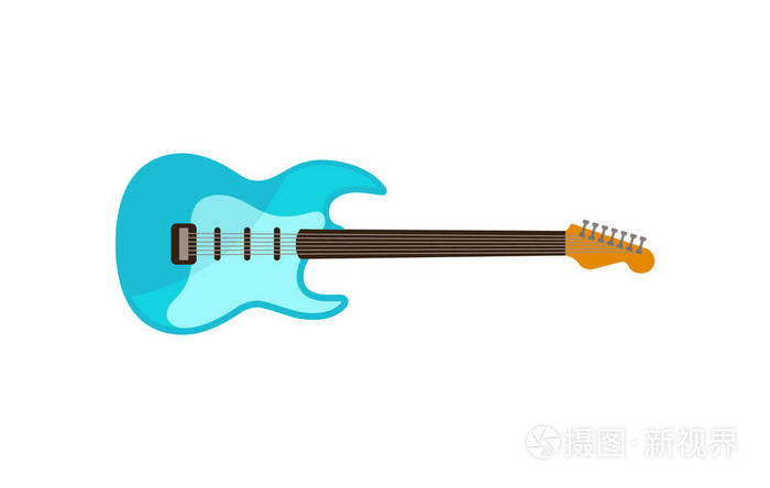 浅蓝色电吉他 摇滚音乐乐器矢量插图白色背景插画-正版商用图片05kcc