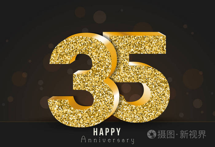 第三十五周年黄金标志在黑暗背景下插画-正版商用图